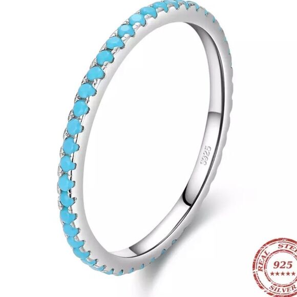 Stackable Turquoise Ring Sterling Silver Ring 6, 7, 8, - Picture 1 of 4